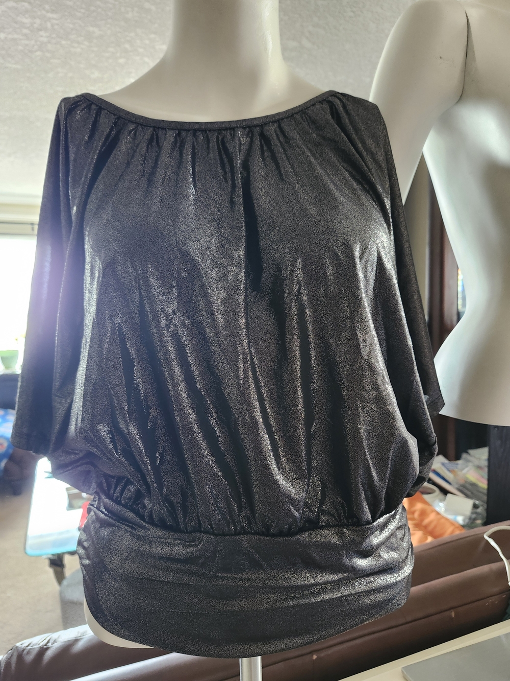 Shimmery Black Metallic Batwing Top